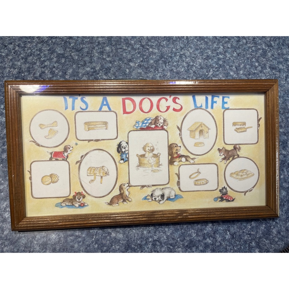 Vintage Its A Dogs Life Pet Collage Picture Frame Wood Wall Decor 8x16 USA